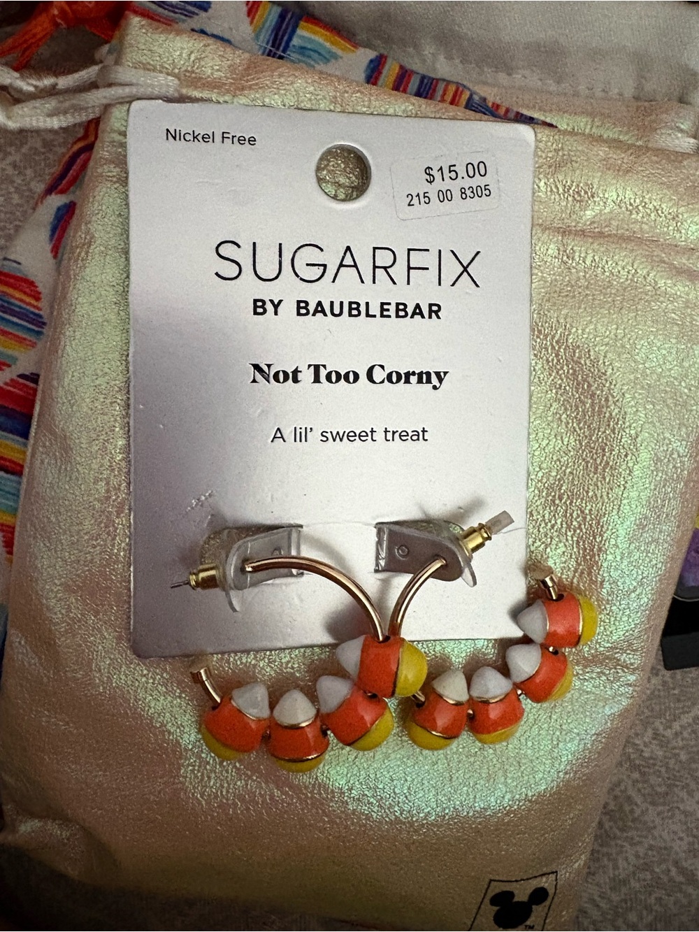 BaubleBar Candy Corn Hoop Earrings in Orange, Yellow & White NEW gold tone